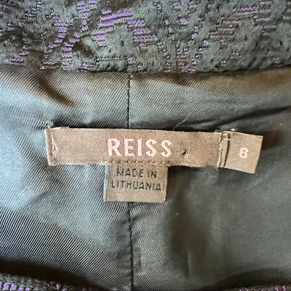 REISS black and purple jacquard dress with Bardot neck “Sylvia” 28/8134/81 814 - Picture 6 of 10